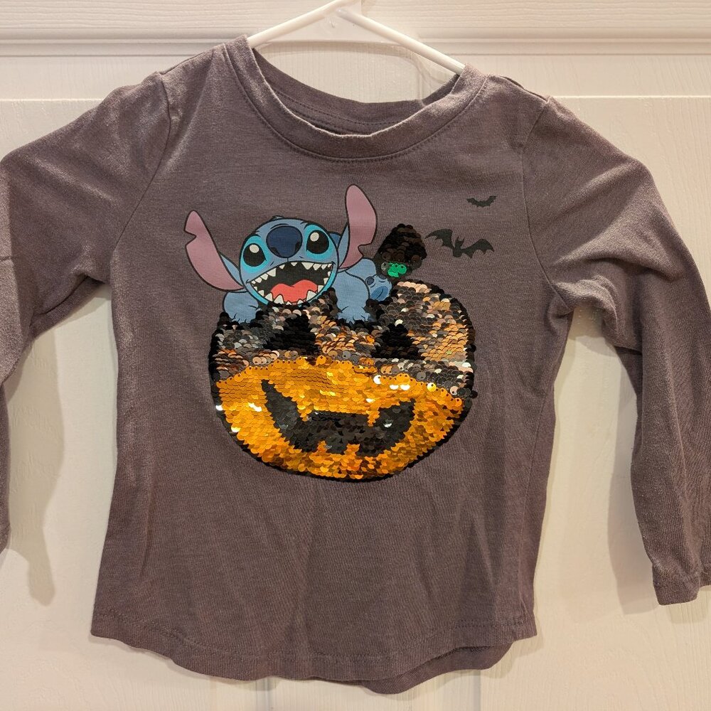 Girls Disney Lilo & Stitch long sleeve flip sequin graphic t-shirt, size XS 4/5